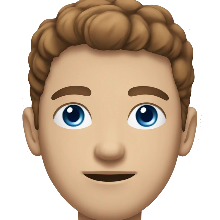 generate the portrait of a white young man, with a squared-shape face, saillant jaws, blue eyes, and brown hair emoji