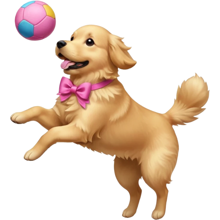 girly dog with a pink bow jumping in the air to catch a ball emoji