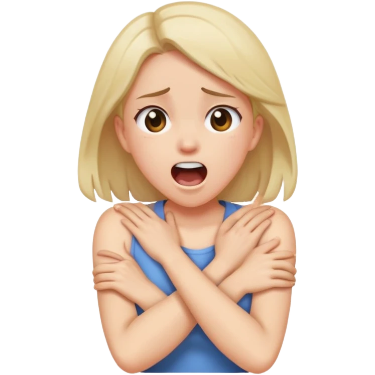 Girl crossing arms while holding her neck while screaming emoji
