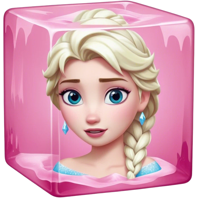 Elsa from frozen is frozen in a giant pink ice cube emoji