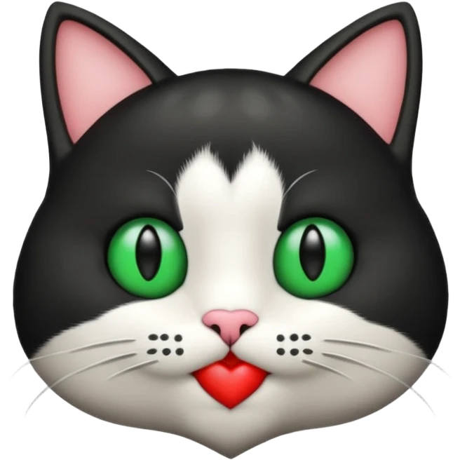 Emoji de un gato blanco y negro con ojos verdes, mandando un beso de corazón  emoji