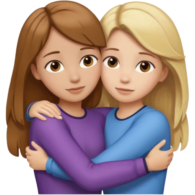 Dos chicas una pelo marrón una ruba abrazándose  emoji