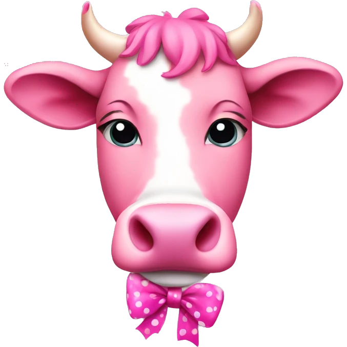 Pink cow with pink spots with a pink bow on left ear  emoji