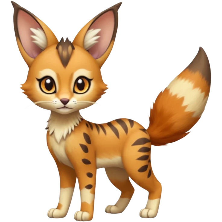 Big-eared big-eyed cute realistic animalistic feral digitigrade 4-legged anime-styled Meloetta-Furret-Caracal-Sergal-Serval-hybrid-fusion-creature-animal, full body emoji