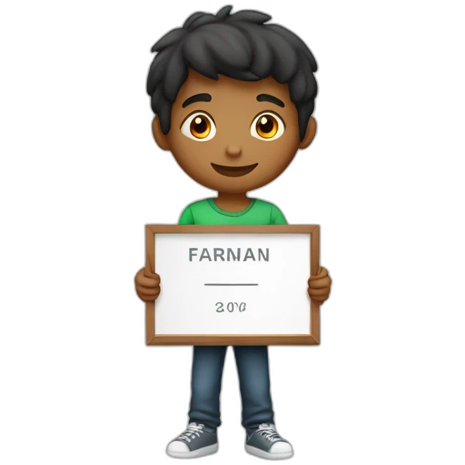 A boy holding a name plate with written on it ‘karishma’ emoji