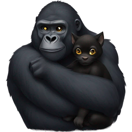 gorilla hugging a black cat emoji