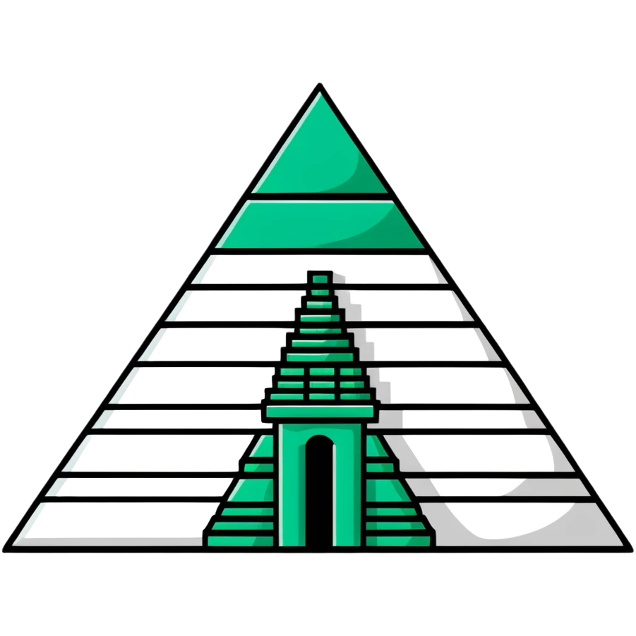 Maya pyramid symbol - inbox overflow, precise geometric lines, ONLY white and deep green colors, no other colors, flat design, hieroglyphic style emoji