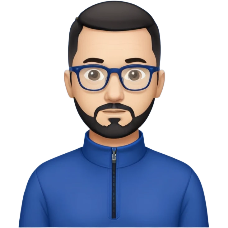 Light-skinned 40-year-old male with buzzcut black hair, gray short beard, black-framed glasses, navy blue zip-collar sports long sleeve shirt emoji