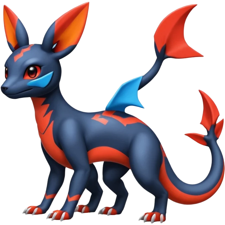 Cute Exotic Colorful Guilmon-Salandit-Umbreon-Fakémon-hybrid-creature (full body)  emoji