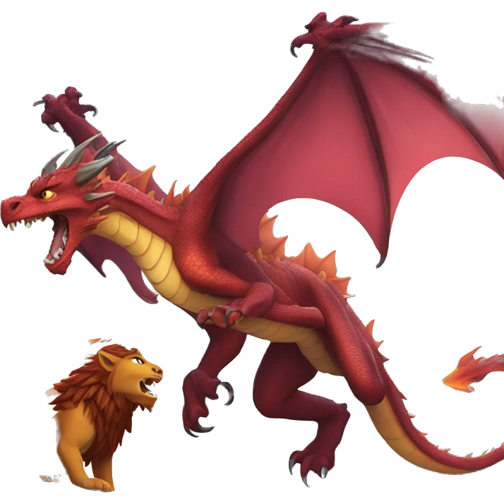 un dragon qui ce bat contre un lion qui crache du feu sur un loup emoji