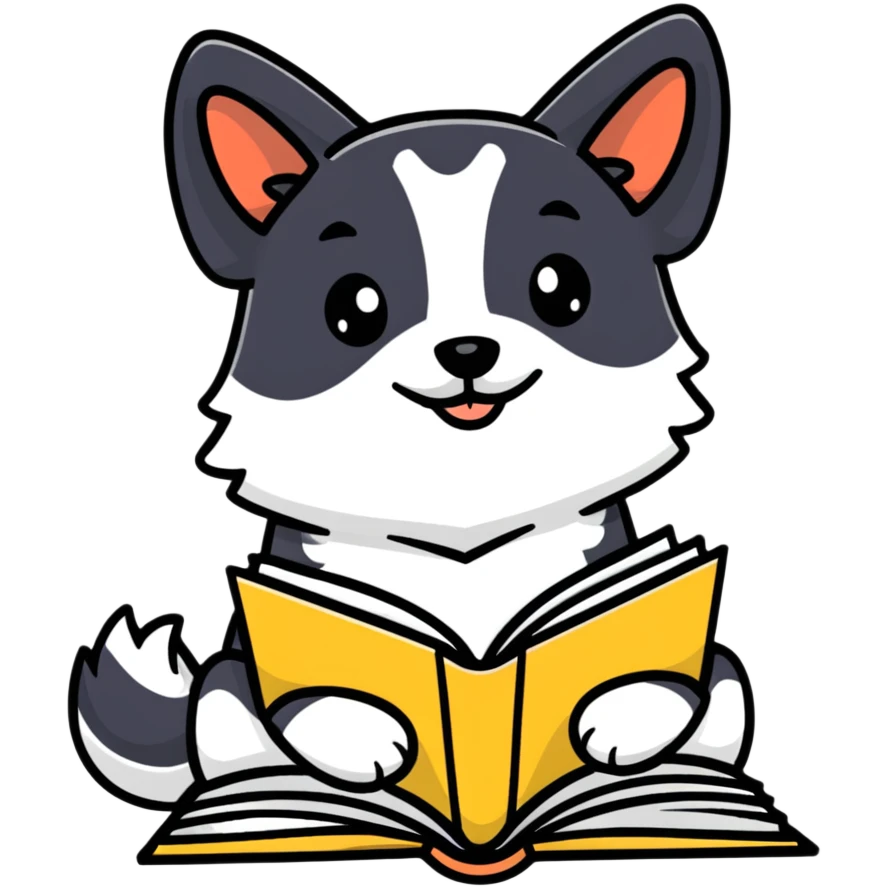 Adorable dog sitting with an open book emoji