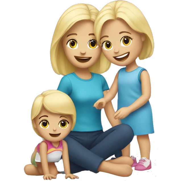 blonde women playing with blonde child with toys emoji