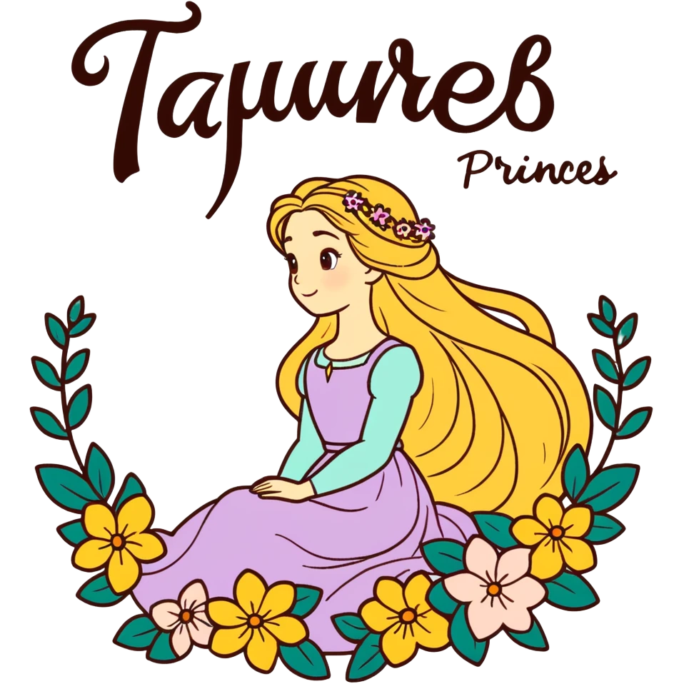 Poster-style sticker, pastel green background. In the center: Rapunzel with long golden hair and flowers. On top: TAURUS. Below in cursive: ‘Nature’s Princess’. At the bottom: ‘Grounded, loving, graceful.’ 🌿🌸✨ emoji