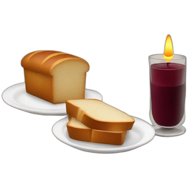 2 candles, a cup of red wine and a loaf of bread emoji