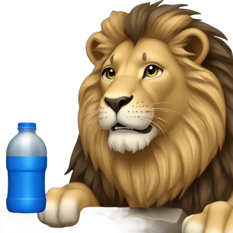 Lion drinking blue drink emoji