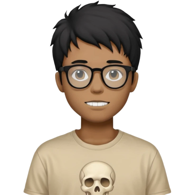 black anime hair guy with skeleton makeup wearing a stussy tshirt with glasses emoji