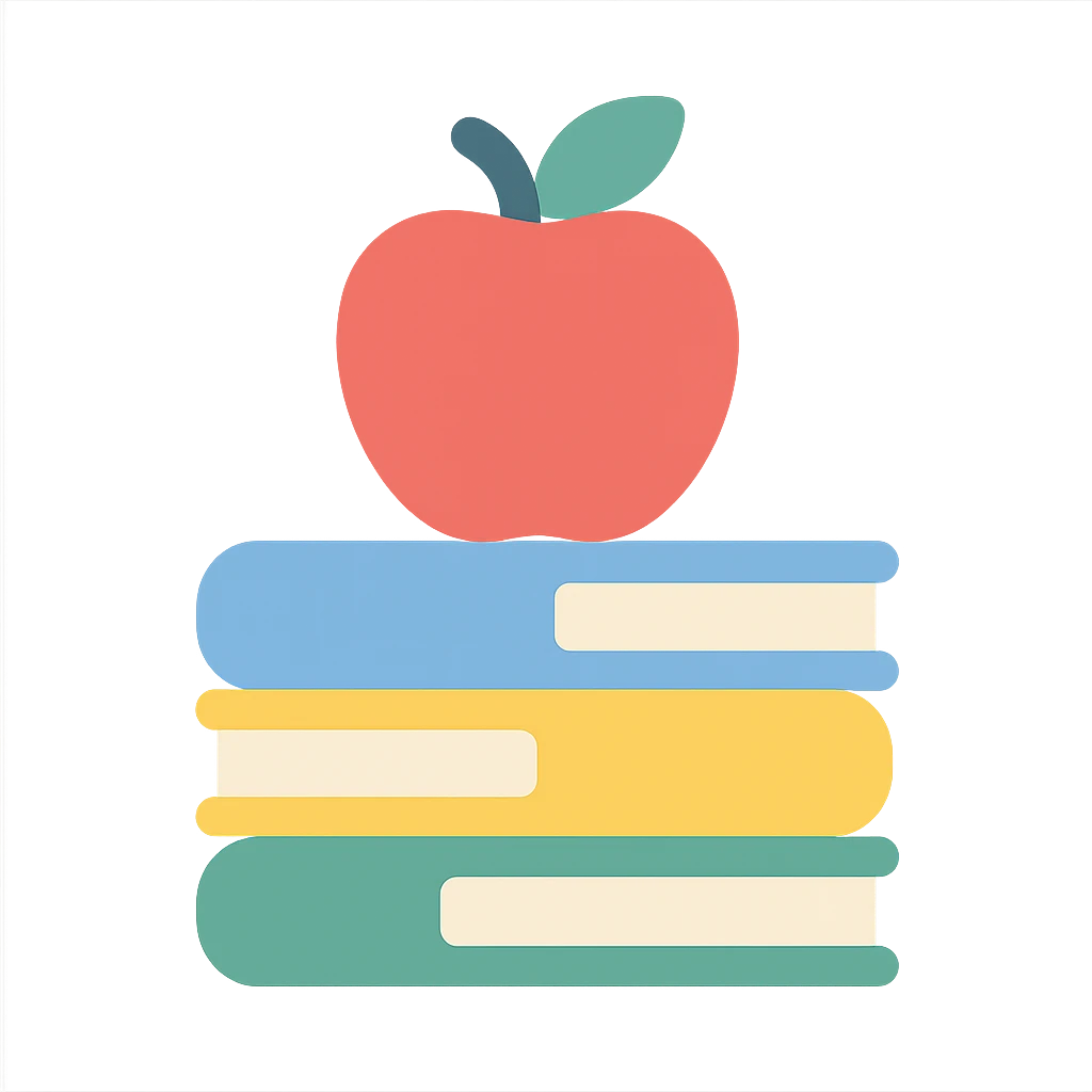 stack of colorful books with an apple on top, flat icon style emoji