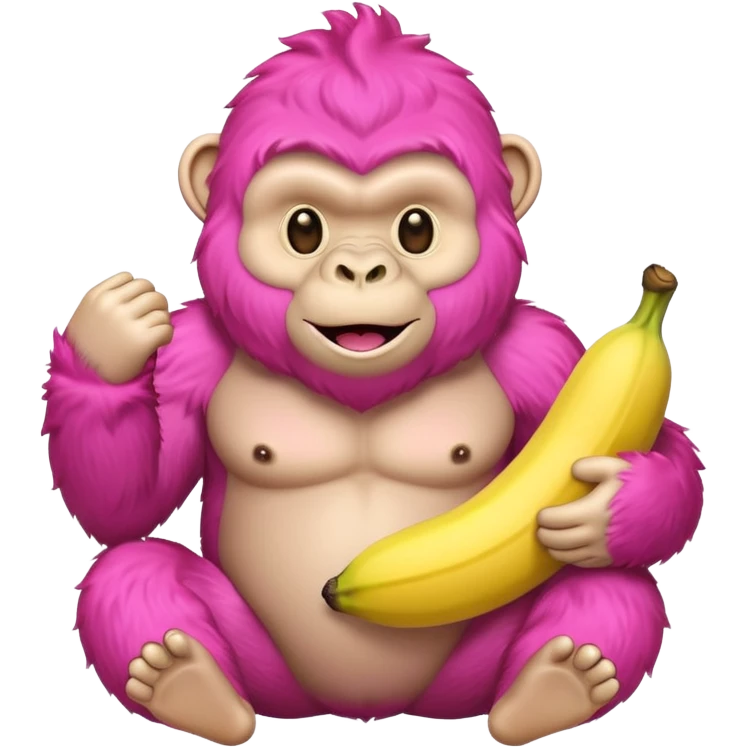 A pink emoji gorilla holding a banana emoji