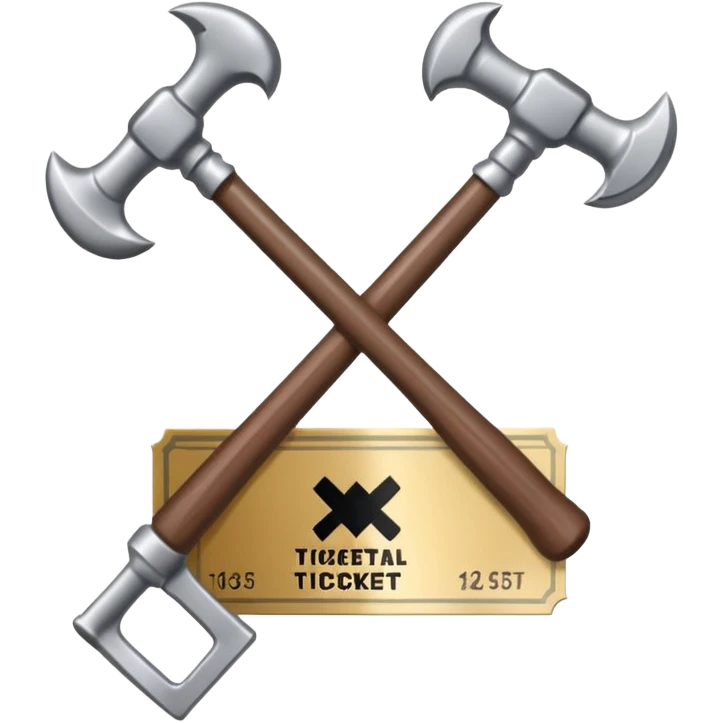 two hammers crossed over each other and a ticekt behind both of them. it has to be the simplest possible emoji