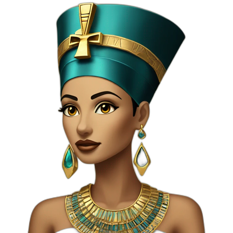 A Beautiful nefertiti  black hair brown eyes with gold necklace with ankh emoji