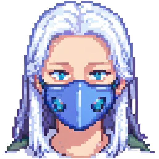 close-up of a teen face with blue mask and white hair, simple background emoji