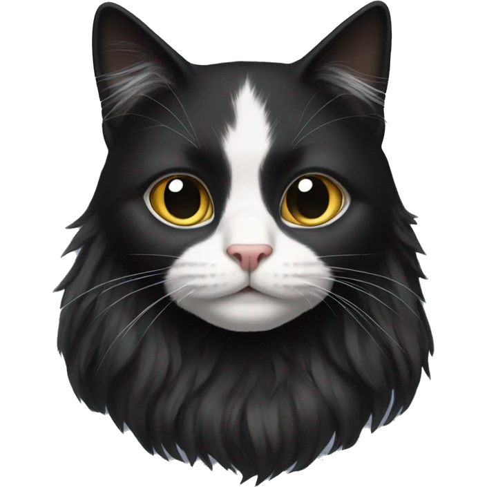 black cat long-haired with half white head emoji