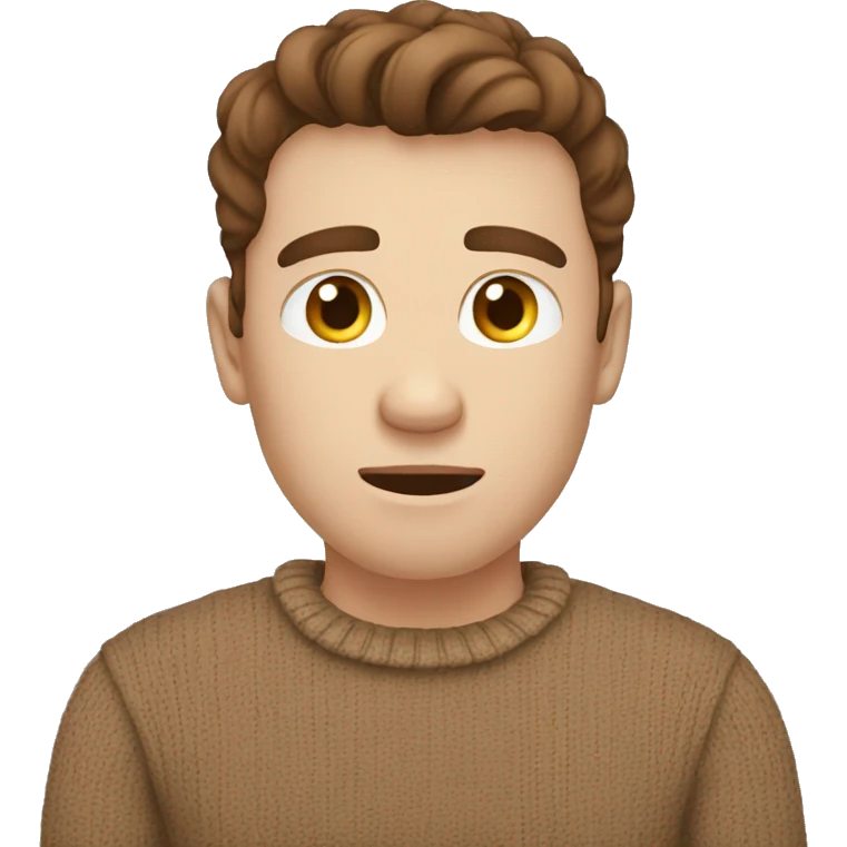 only one big confusion thinkative emoji men with brown hair, pale skin and a brown sweater emoji