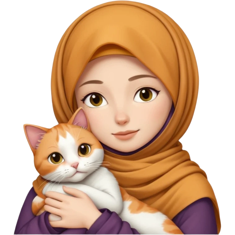 white woman in hijab cuddling a cat emoji