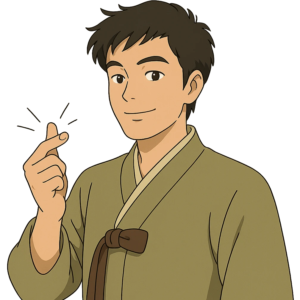 ghibli style Korean man snapping his fingers emoji