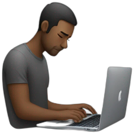 man working on his macbook laptop with his eyes looking down emoji