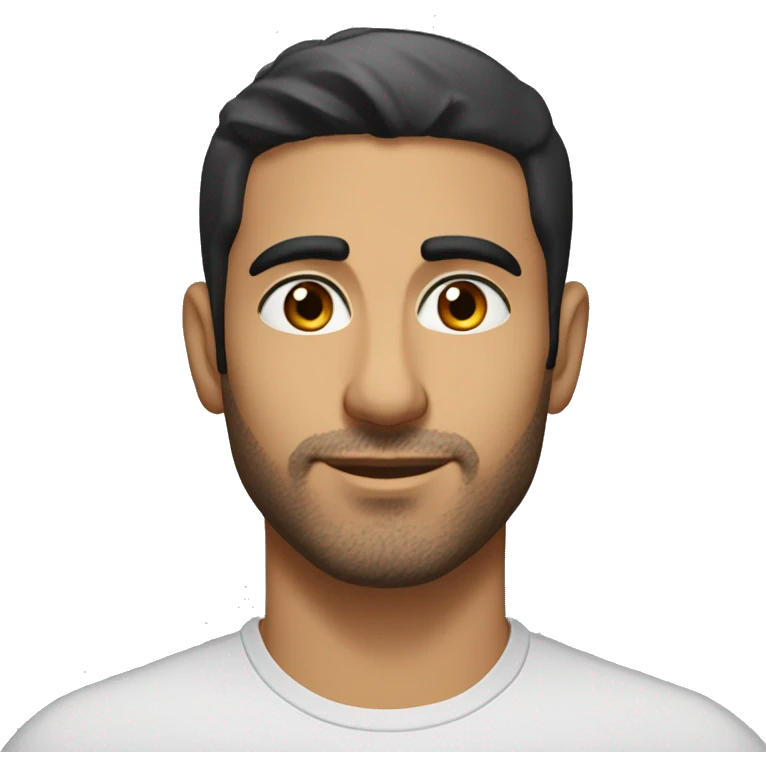 A head and shoulders shot of a 33 year old Middle Eastern man, with short black hair, with stubble facial hair,   with brown eyes wearing a t-shirt. emoji