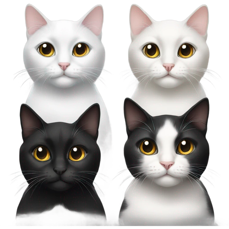 3 different black and white cats emoji