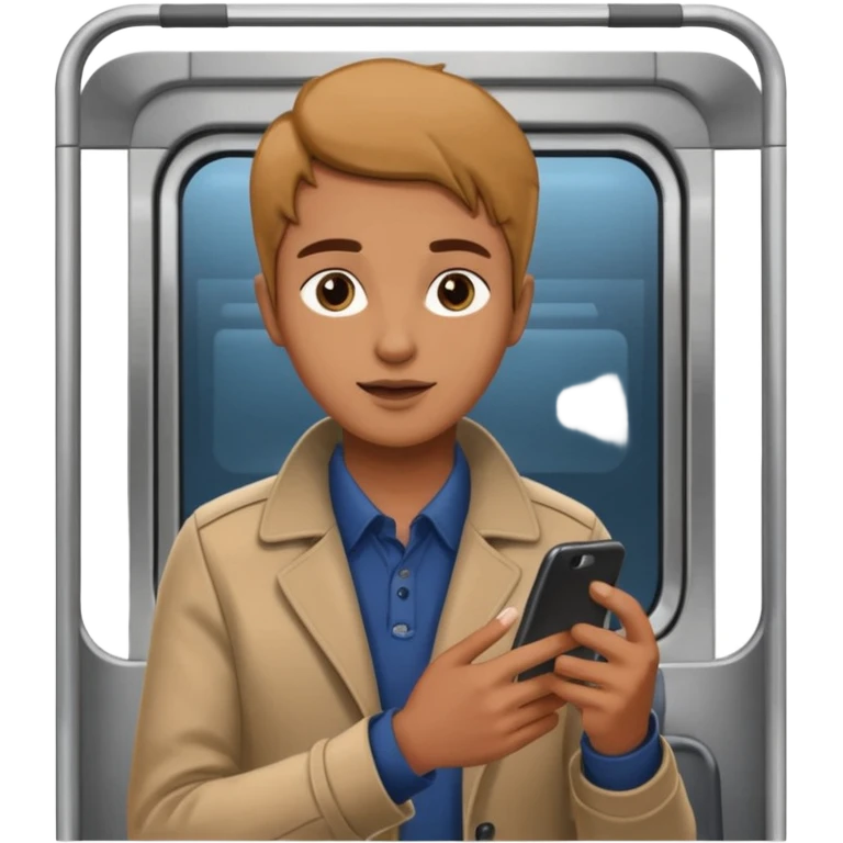 Rider with phone,Metro Riders, inside metro train, no transparent, with background,full image , negative transparent, positive background. emoji