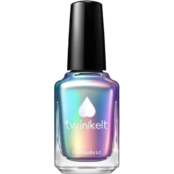 "TwinkledT" on label of  an iridescent nail polish bottle, white lid emoji
