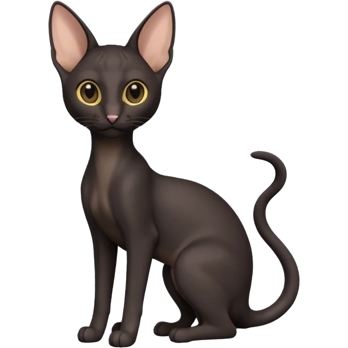 A 3D cartoon black Oriental Shorthair cat with bulky body, tall ears, reflective fur, dark cinematic background, Memoji-style. full body or half body. emoji