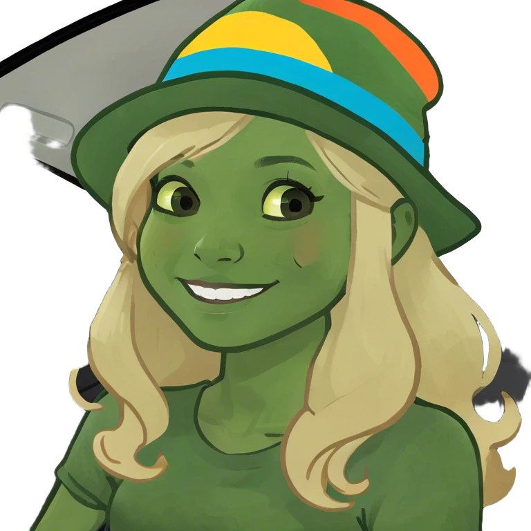 Girl light tan skin long bright blonde hair in car smiling emoji