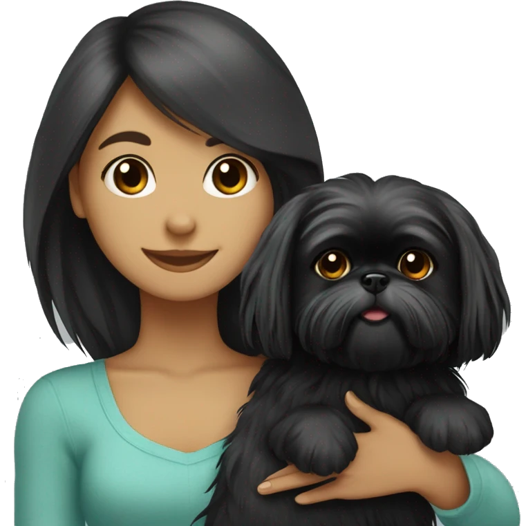 long-haired girl carrying happy black Shih Tzu emoji