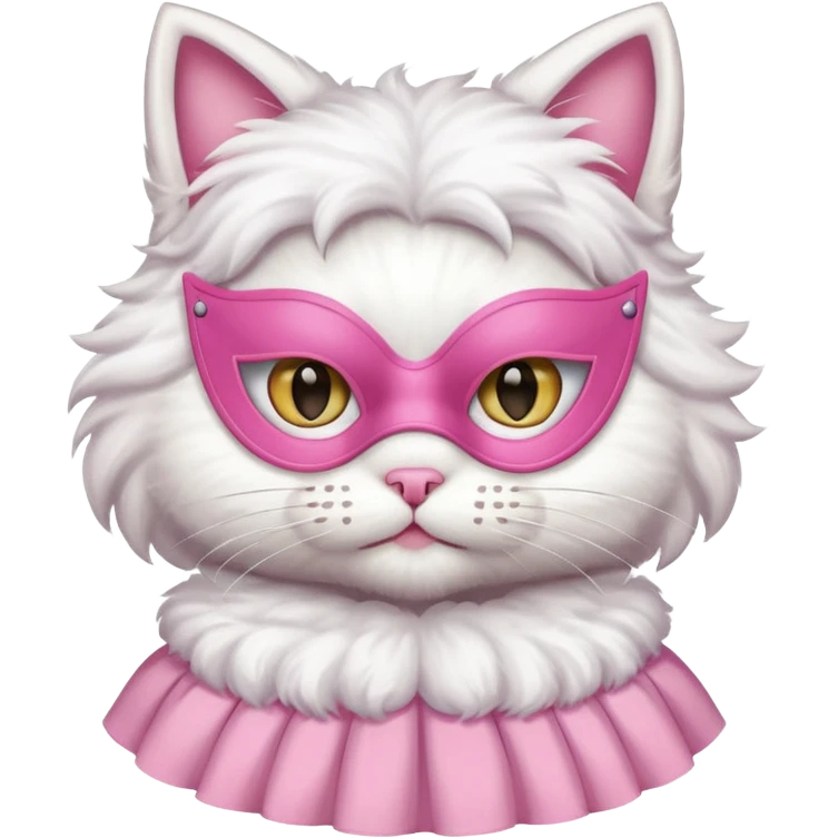 a white cat with pink mask and dress
 emoji
