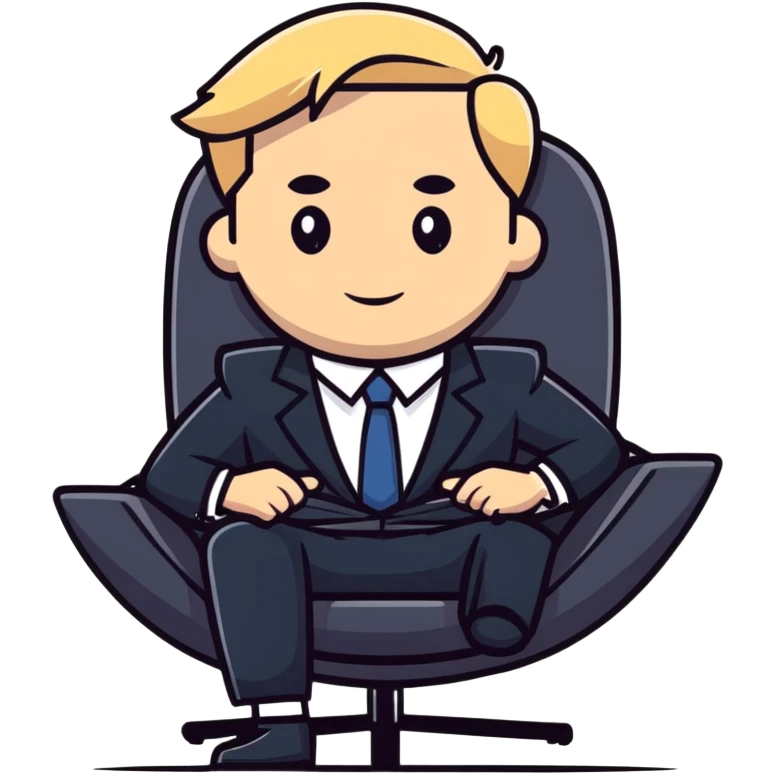 blonde business man in suit relaxing in chair at beach resort, vacation vibes emoji