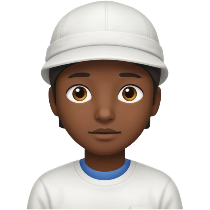This is a cartoon-style avatar of a person with dark skin, wearing a white cap, and showing a neutral expression emoji