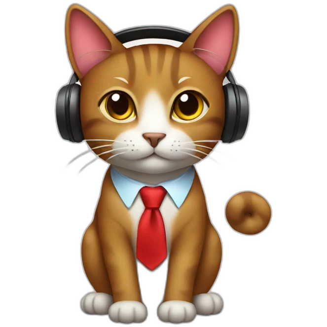brown cat with red tie and headphone emoji