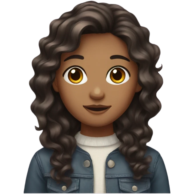 A girl with wavy hair with dark brown hair emoji