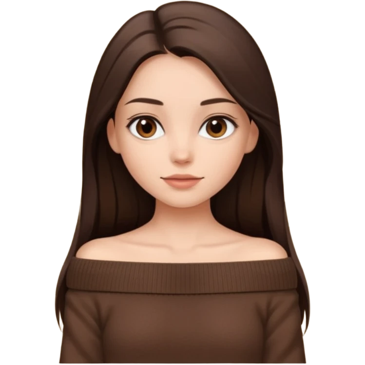 красивая девушка накрашенная брюнетка с длинными прямыми волосами в темно-коричневой кофте со спущенными плечами emoji