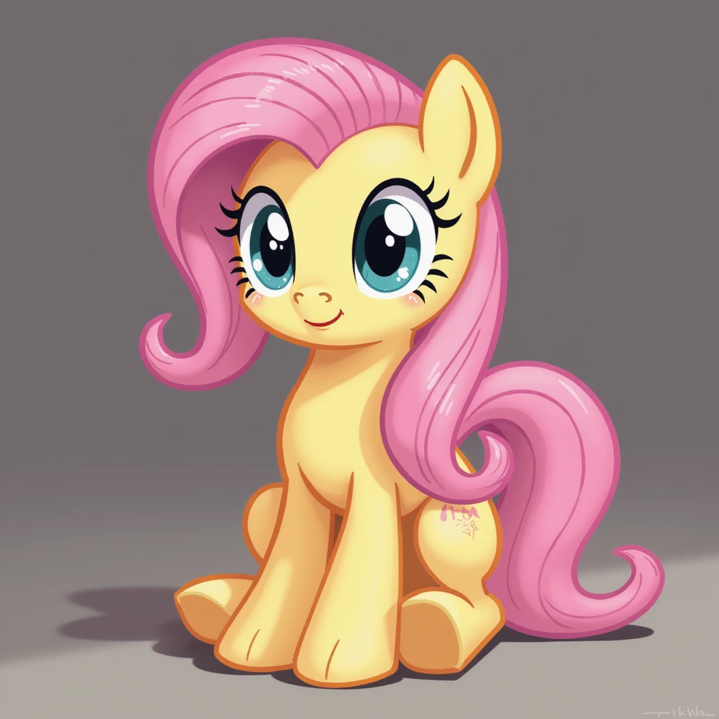 realistic style Fluttershy sitting and looking shy emoji