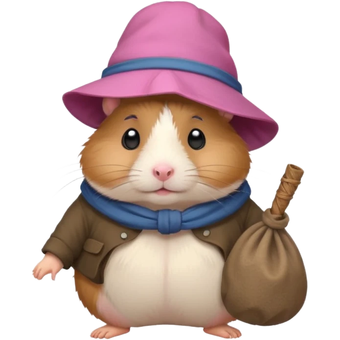 Cute fat cartoon-style hamster hobo carrying a bindle over its shoulder with a melancholy expression. emoji