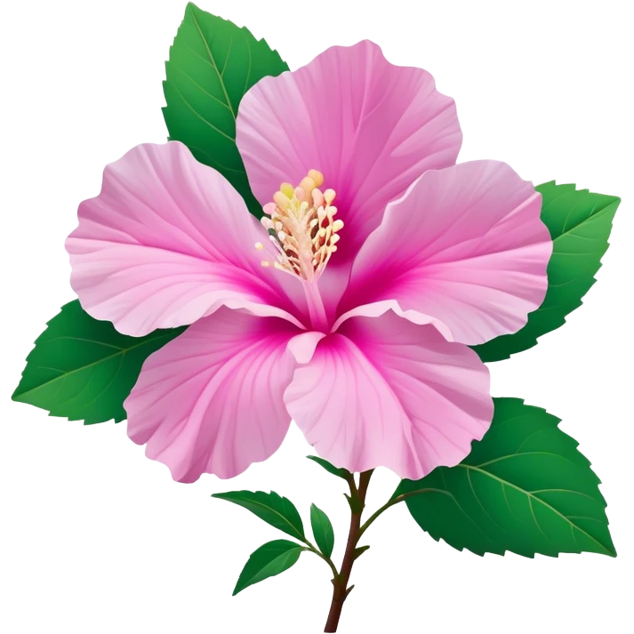 Cinematic Realistic image of a Mugunghwa flower (Rose of Sharon), rendered with delicate petal textures and vibrant pink hues, set against a minimalist background with gentle, diffused lighting that highlights its national significance emoji