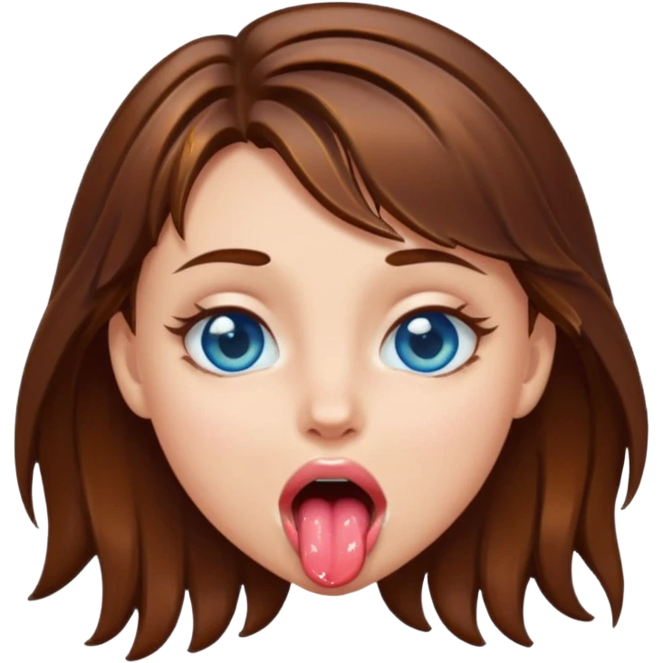 Girl with brown hair, blue eyes, a wet slimy face and her tongue out. Just on her face, hair and tongue. emoji