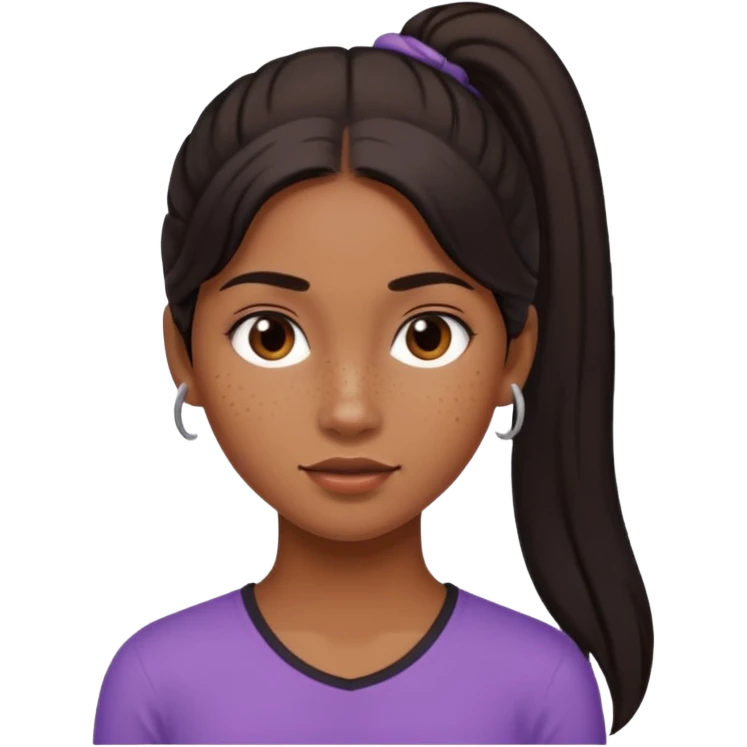 Девочка с длинными темными волосами в хвосте и веснушками в коричневом emoji