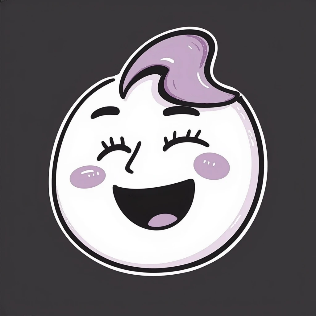 face with closed eyes, open mouth, and tears of joy emoji, hand-drawn chalk style, soft lilac color palette, rough doodle-like texture, looks like pastel chalk on a dark surface, aesthetic and emotional, suitable for Telegram channel emoji