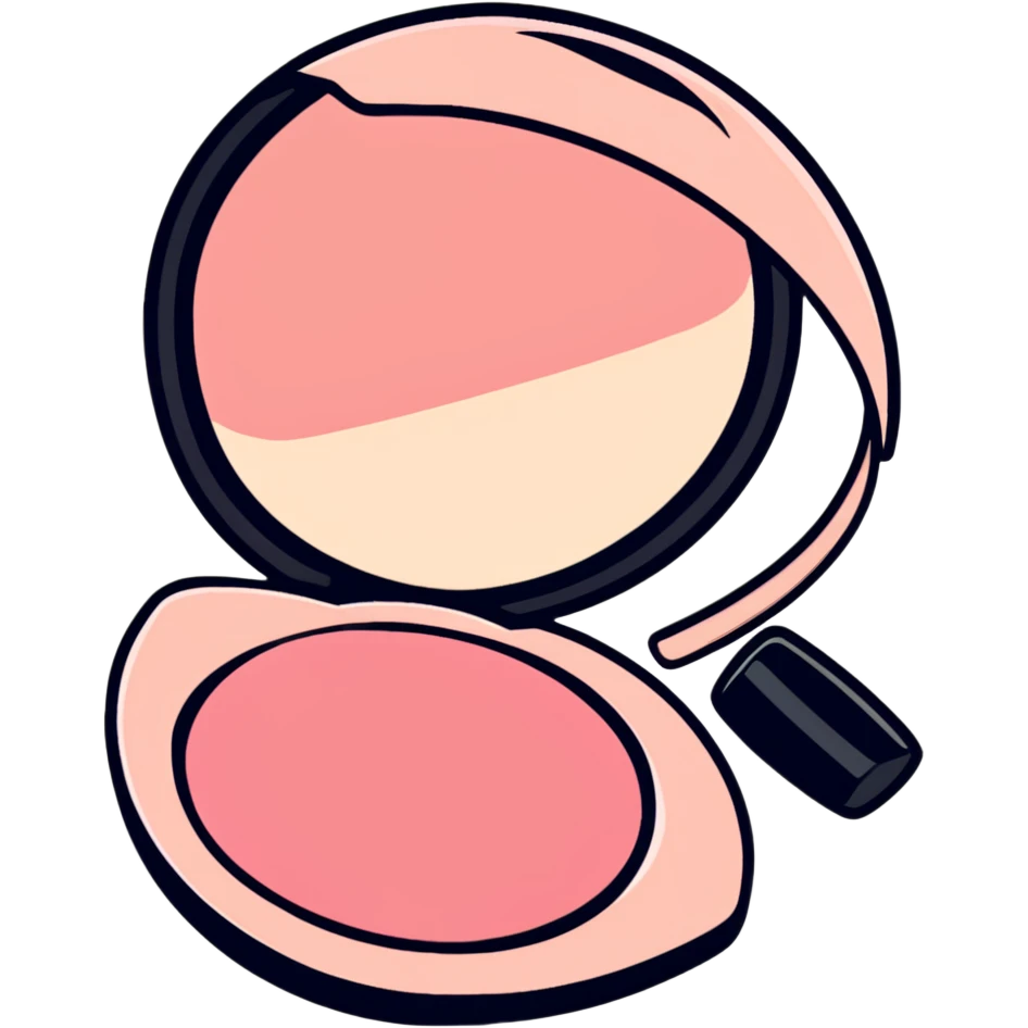 AVON makeup collection with compact, blush, and lip gloss emoji